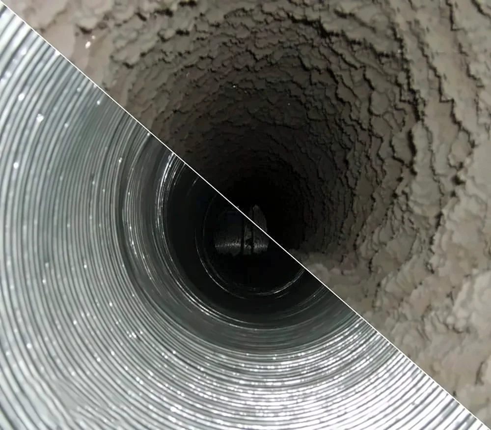 Ventilatiekanaal voor en na reiniging